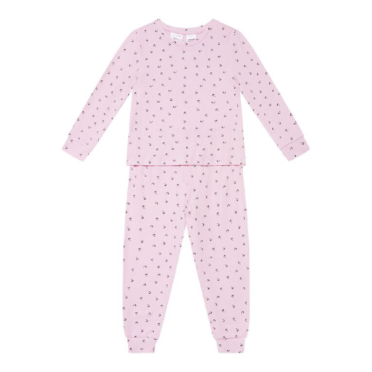 H&H Girls' Waffle Long Sleeve Pyjama 2 Pack, White, hi-res