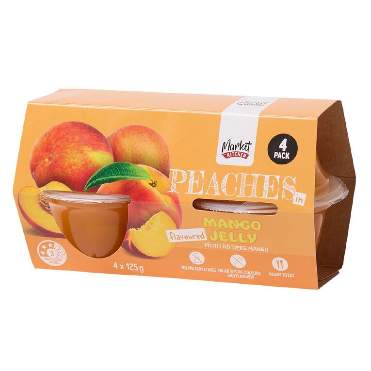 Market Kitchen Peaches in Mango Jelly Cup 125g 4 pack, , hi-res