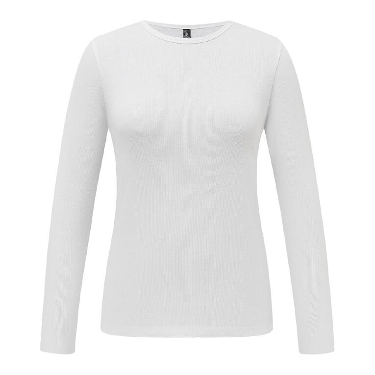 H&H Women's Long Sleeve Classic Rib Crew Tee, White, hi-res