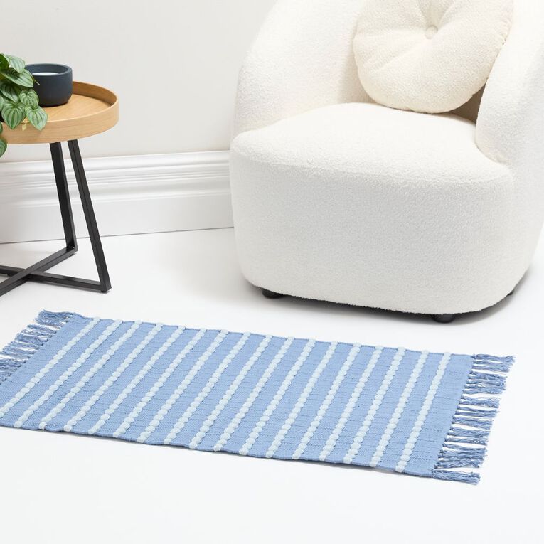 Living & Co Cotton Woven Rug Blue 60cm x 90cm, , hi-res
