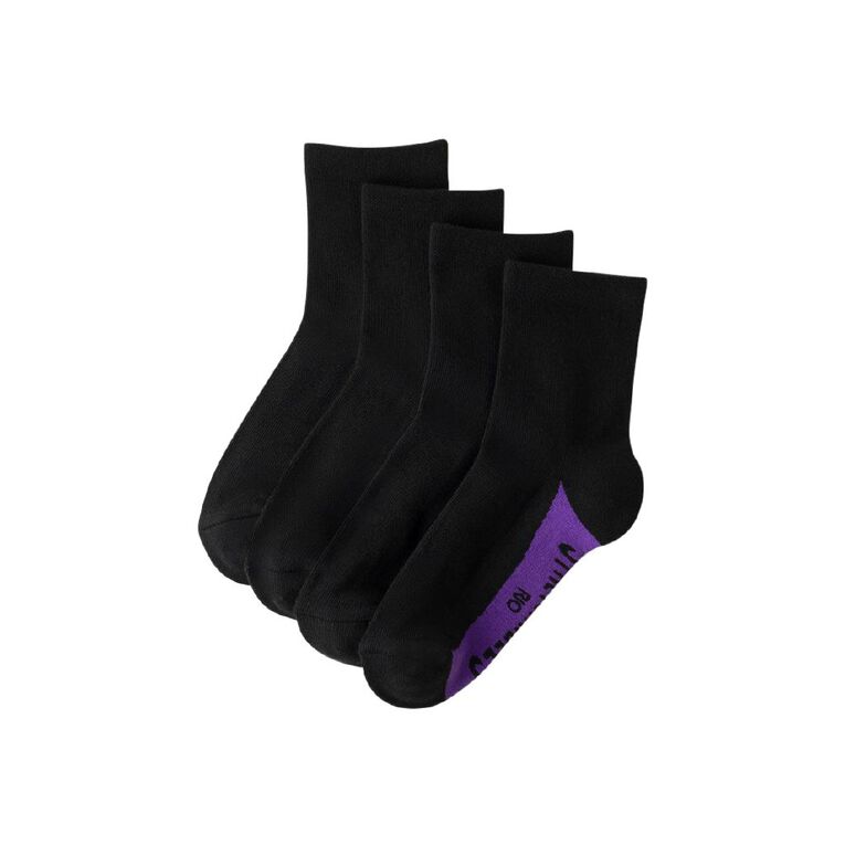 Rio Women's Quarter Crew Stretchable Socks 4 Pack, Black, hi-res