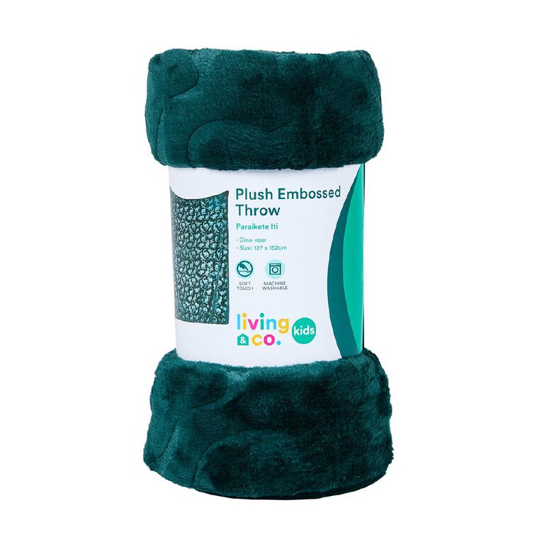 Living & Co Kids Throw Coral Fleece Embossed Dino-roar 127cm x 152cm, , hi-res