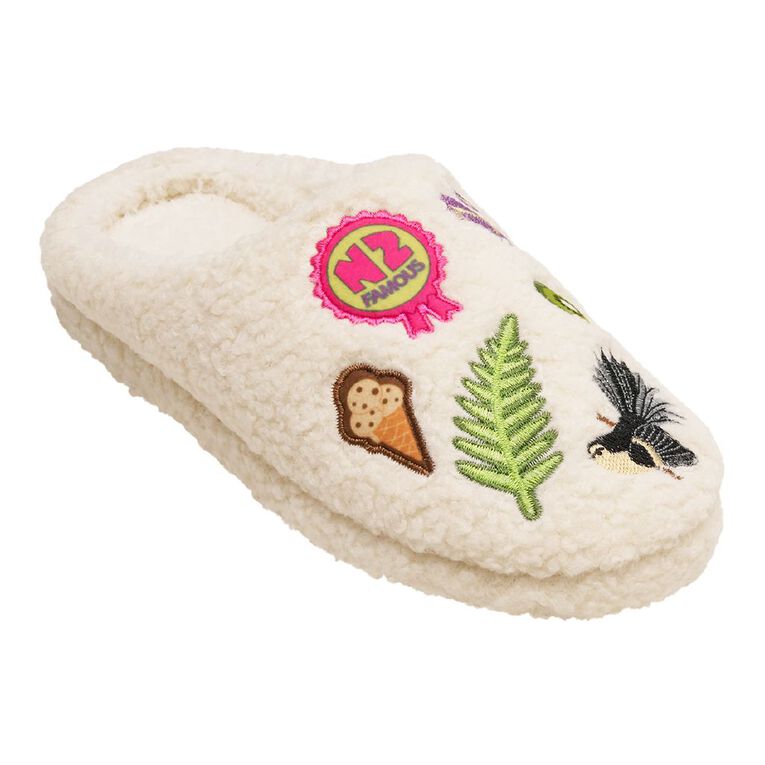 H&H Women's Kiwiana Scuff Slippers, Cream, hi-res