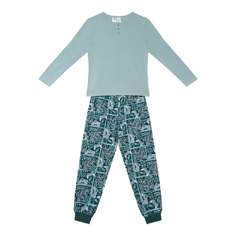 H&H Boys' Waffle and Flanelette Pyjama Set, Blue Light, hi-res