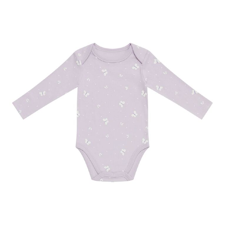 Young Original Babies' Long Sleeve Printed Bodysuit 3 Pack, White FLORA, hi-res