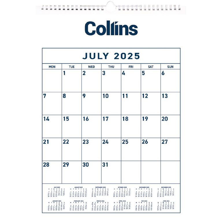 Collins Calendar Mid Year A3 Month To View 2025/2026