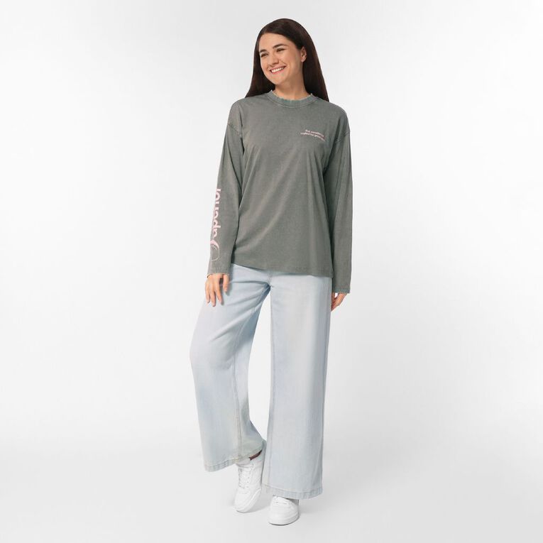 H&H Women's Long Sleeve Graphic Print Tee, Grey Mid, hi-res