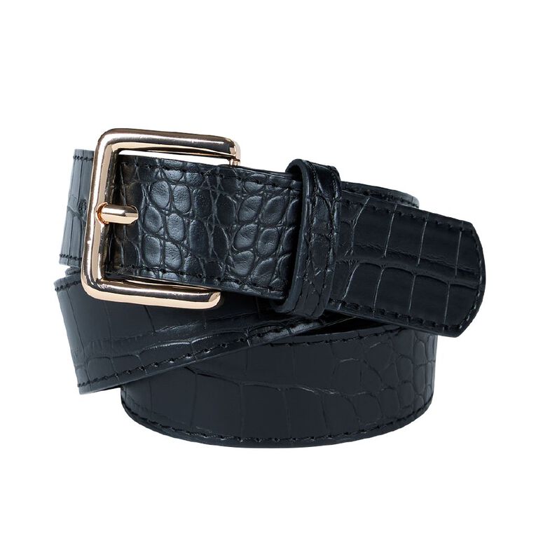 H&H Women's Faux Croc Texture Belt, Black, hi-res