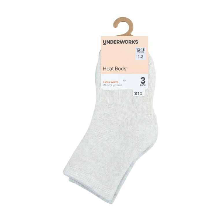Underworks Infants' Cushioned Stay On Socks 3 Pack, Natural, hi-res