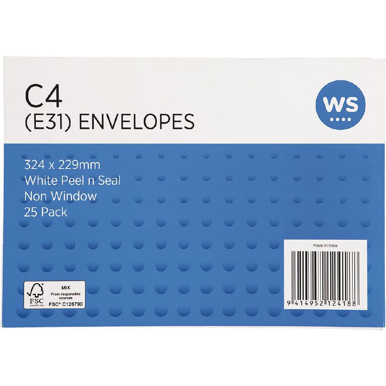 WS Envelope E31/C4 White Peel & Seal 25 Pack, , hi-res