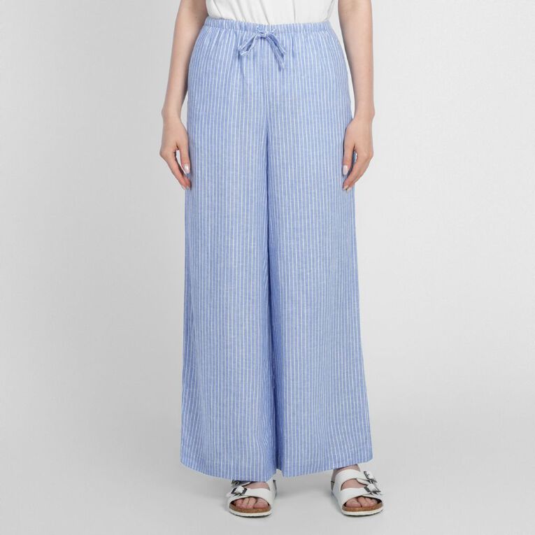 H&H Women's Tie Waist Linen Blend Pants, Blue Mid, hi-res