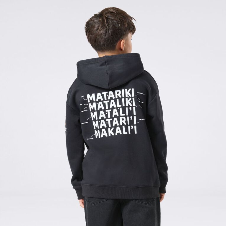 MLC Kids' Matariki Glow In The Dark Hoodie, Black, hi-res
