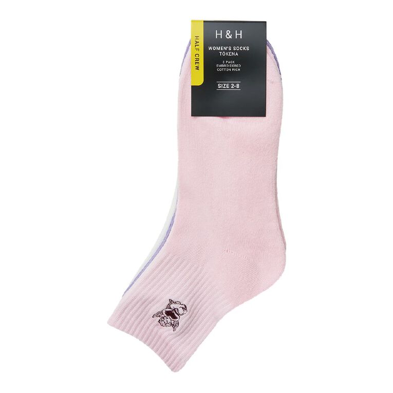 H&H Women's Embroidered Half Crew Socks 3 Pack, Purple Mid, hi-res