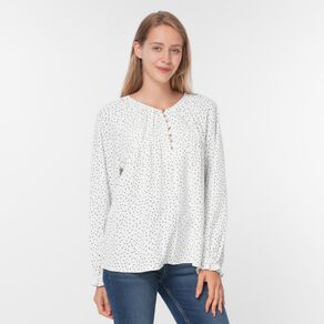 H&H Women's Long Sleeve Gather Detail Blouse