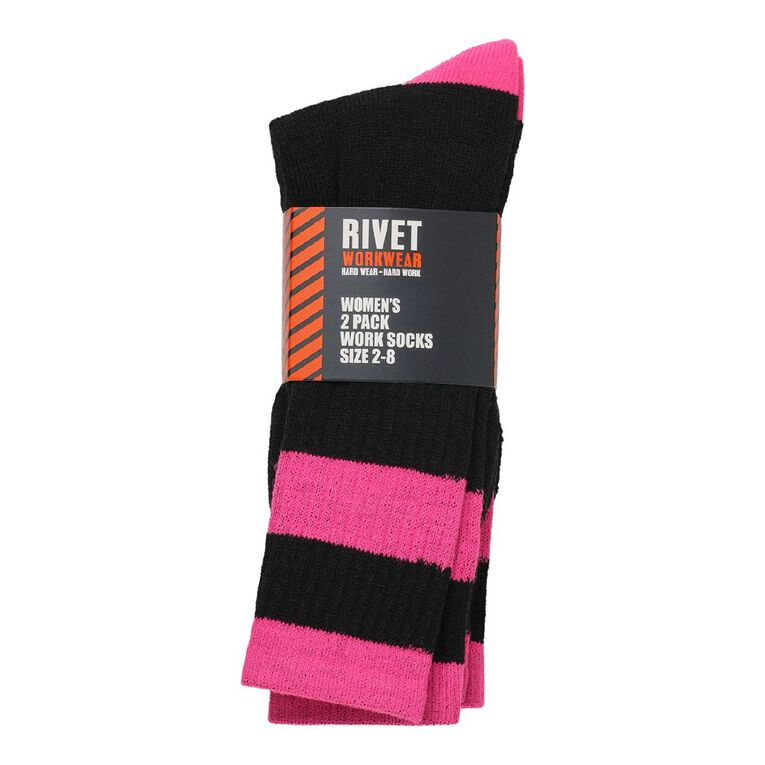 Rivet Women's Work Crew Socks 2 Pack, Black/Pink, hi-res