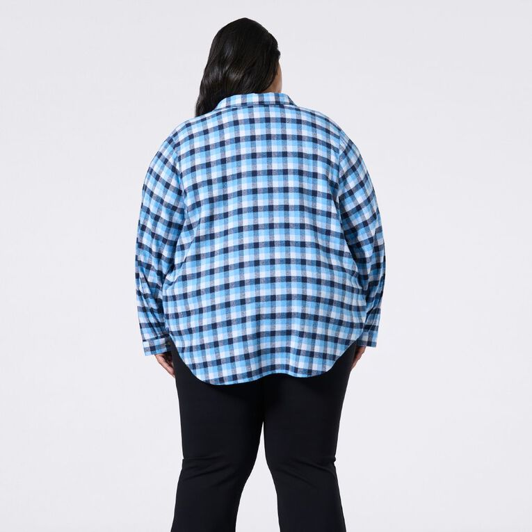 H&H Curve Women's Long Sleeve Flannel Shirt, Blue Mid, hi-res