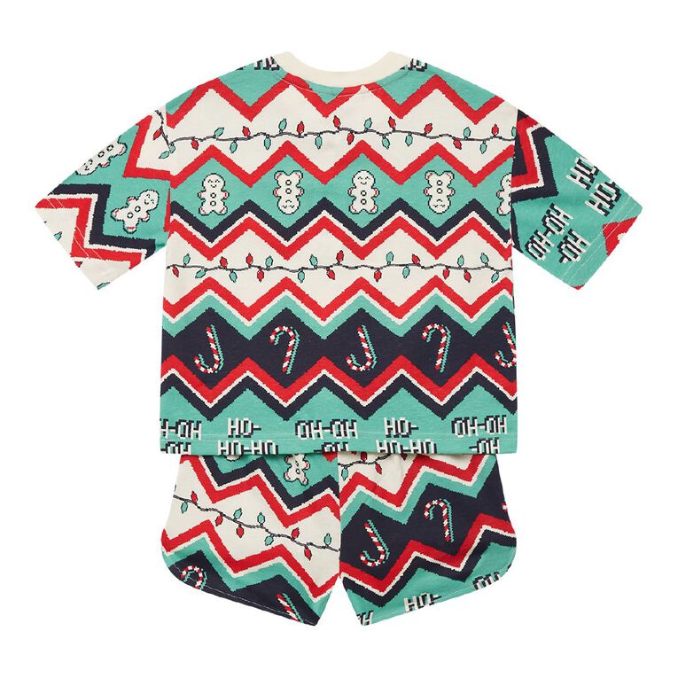 H&H Girls' Christmas Tee and Short Pyjama Set, Green Mid, hi-res