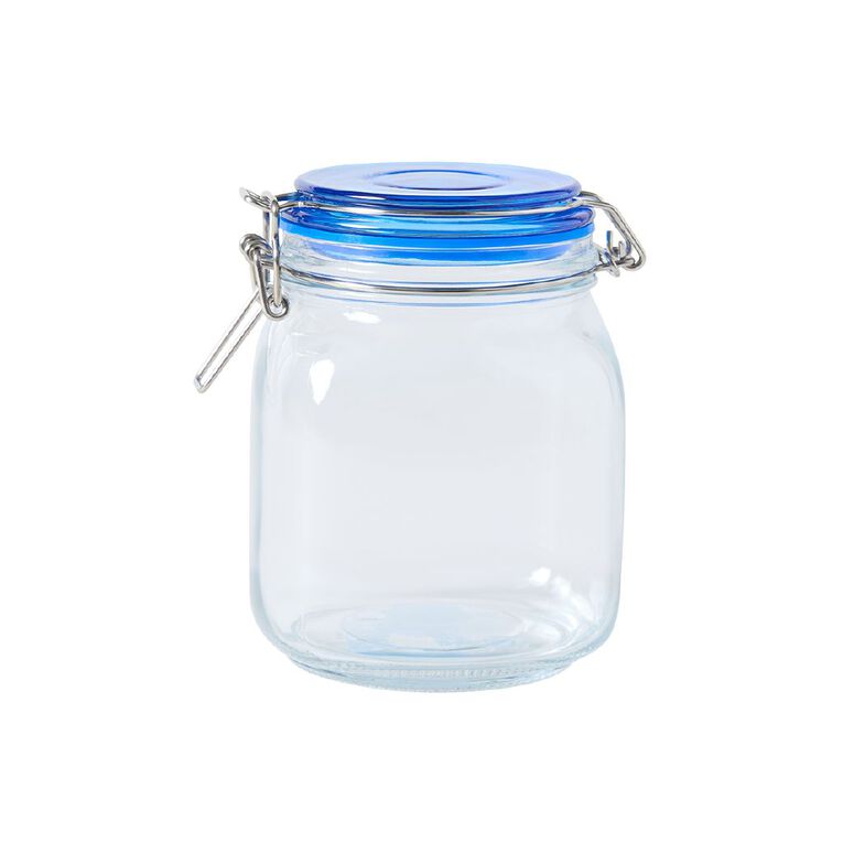 Living & Co Square Glass Jar With Clip On Lid Clear, , hi-res