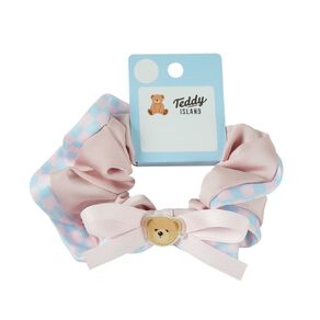 Teddy Island Satin Scrunchie Pink & Blue
