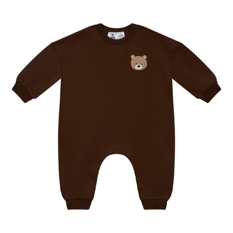 Young Original Babies' Heavy Fleece Romper, Brown Dark, hi-res