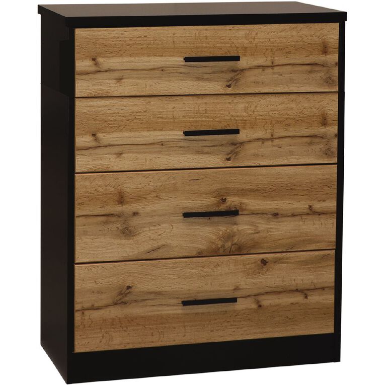 Living & Co Takiwira 4 Drawer Tallboy Black, , hi-res