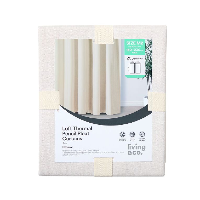 Living & Co Loft Curtains Natural 150-230cm Wide/205cm Drop, , hi-res