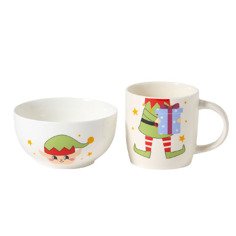 Wonderland Home Santa Breakfast Mug & Bowl Set Red/White, , hi-res
