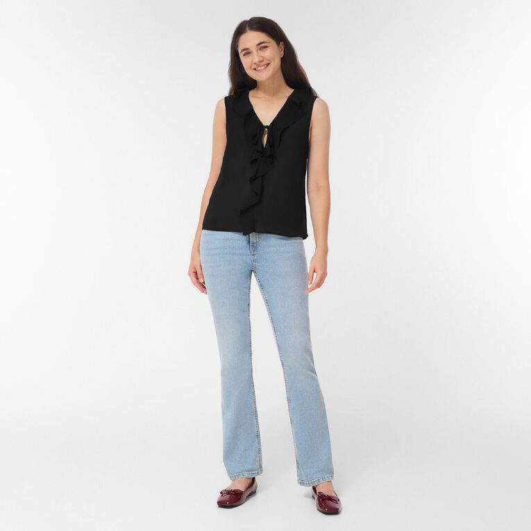 H&H Women's Sleeveless Frill Front Tank, Black, hi-res