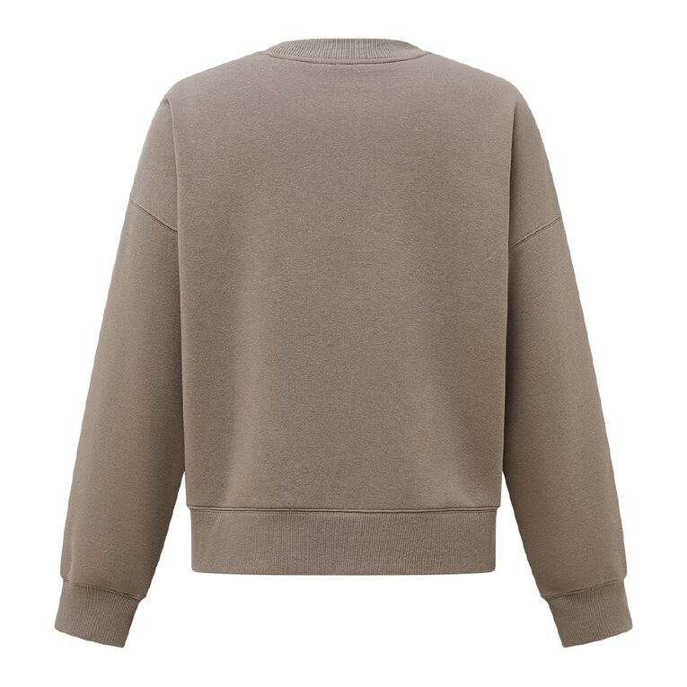 H&H Women's Graphic Fleece Crew Sweatshirt, Brown Mid, hi-res