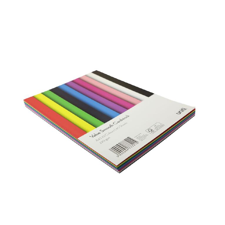 Uniti Value Cardstock Smooth 220gsm Bright's 60 Sheets Assorted A4, , hi-res