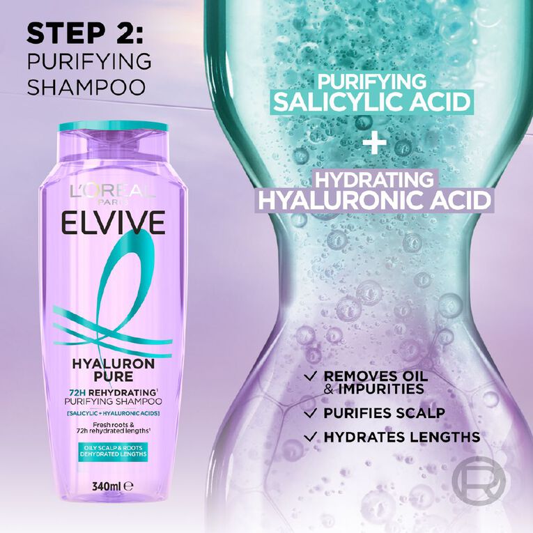 L'Oreal Paris Elvive Hyaluron Pure Shampoo 340ml, , hi-res