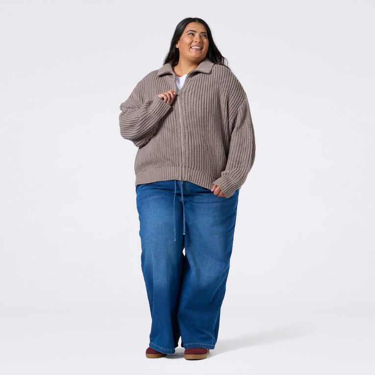 H&H Curve Women's Wide Rib Two Way Zip, Brown Light, hi-res