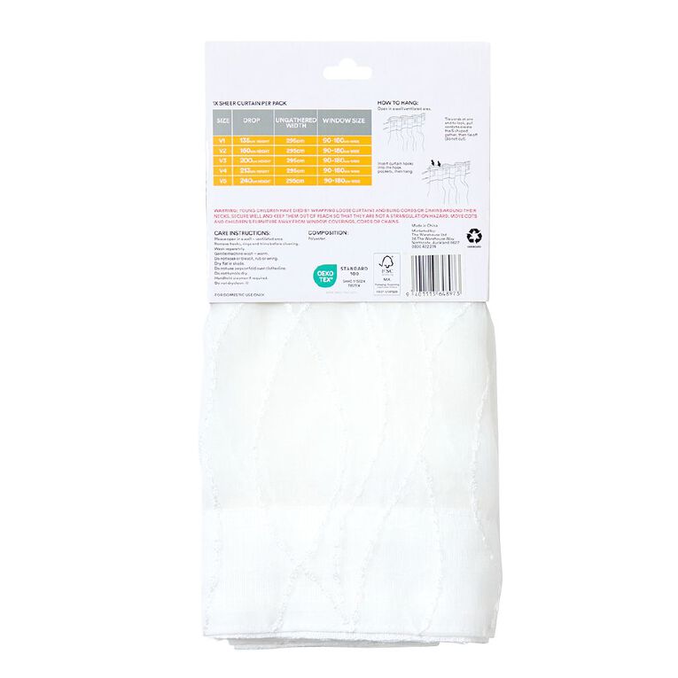 Living & Co Arabesque Voile White 90-180cm Wide/135cm Drop, , hi-res