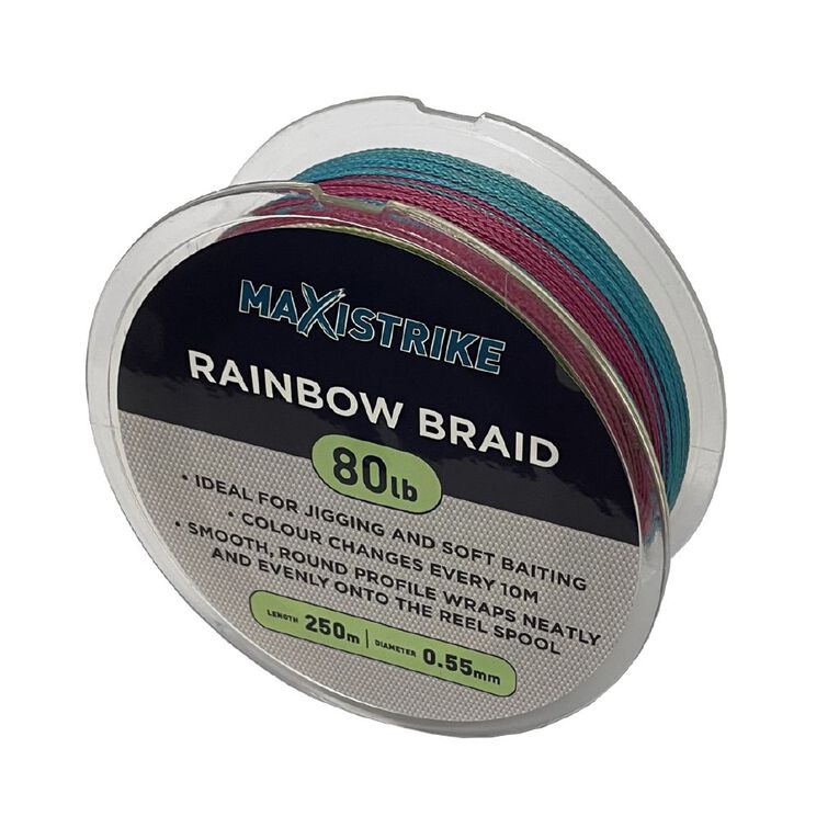 Maxistrike Rainbow Braid 80lb 250m 4 Strand, , hi-res