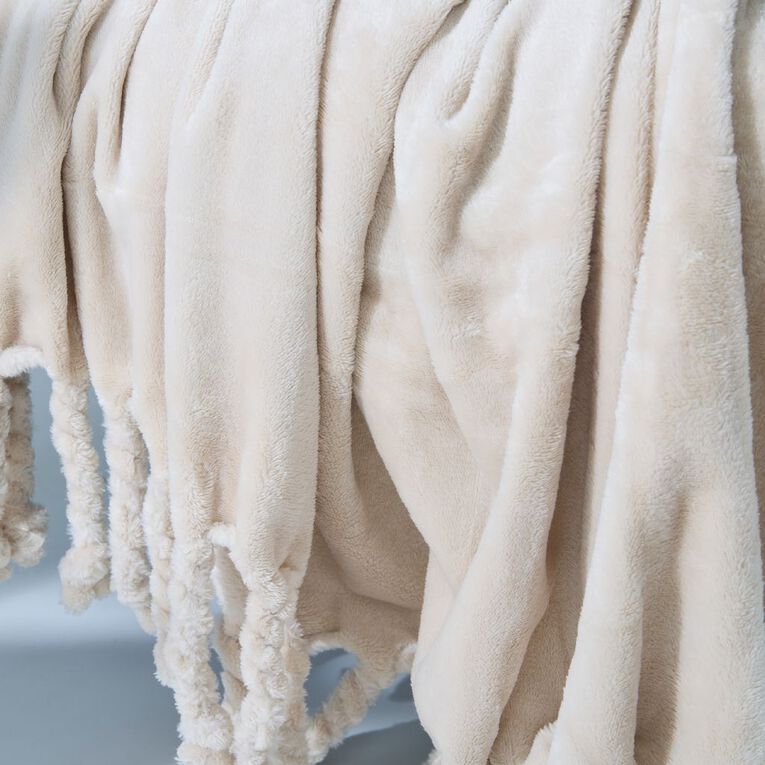 Living & Co Throw Plush Natural 127cm x 152cm, , hi-res