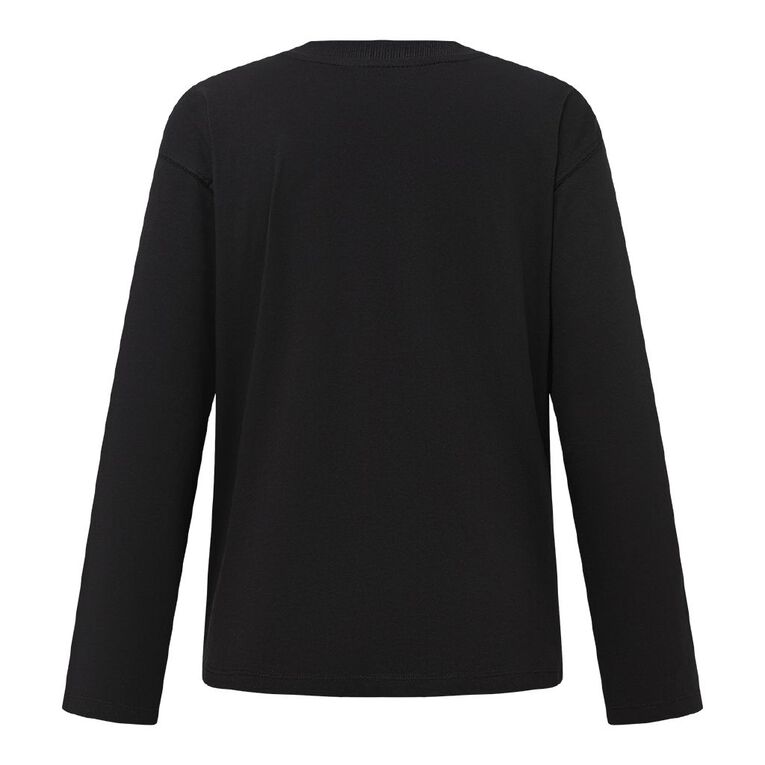 H&H Women's Long Sleeve Graphic Print Tee, Black, hi-res