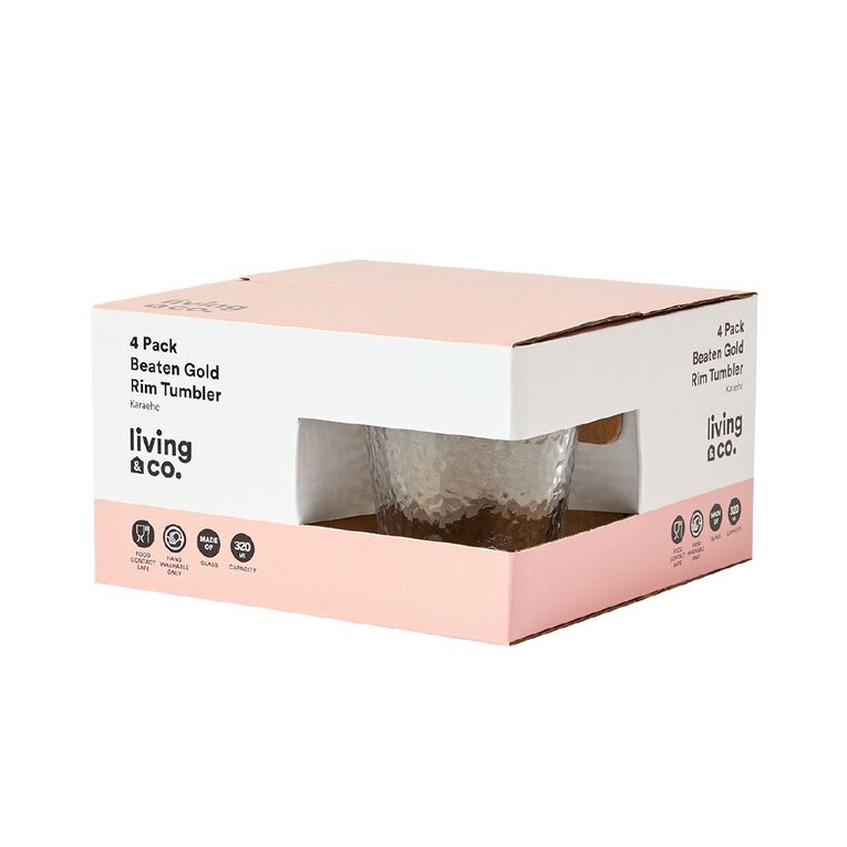 Living & Co Beaten Gold Rim Tumbler Clear 4 Pack, , hi-res