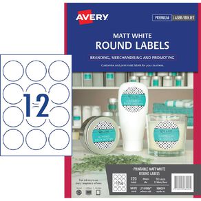Avery Removable Round Labels White 60mm Diameter 120 labels