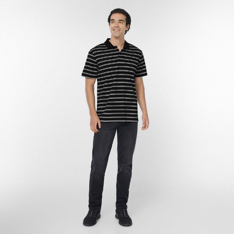 H&H Men's Stripe Polo, Black/White, hi-res