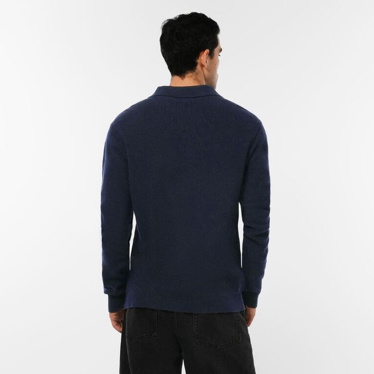 H&H Men's Polo Fisherman Rib Pullover, Blue Dark, hi-res