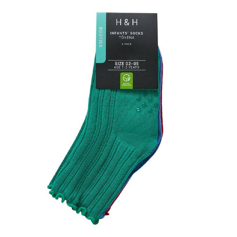 H&H Infants' Frill Quarter Crew 3 Pack, Red, hi-res