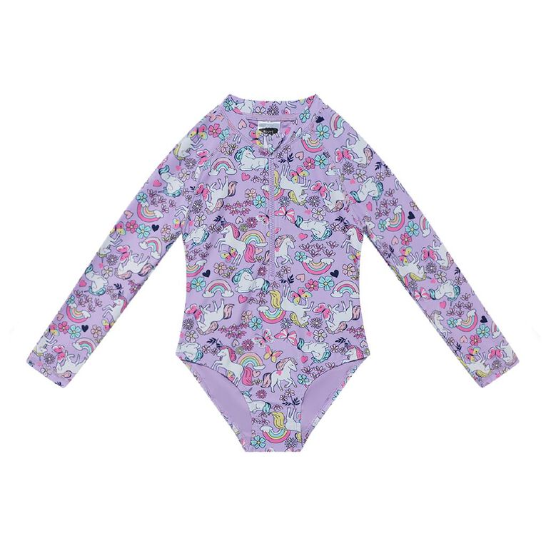 Young Original Long Sleeve Printed Swimsuit, Purple Mid, hi-res