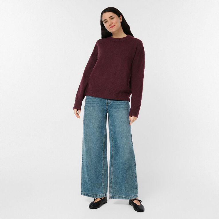 H&H Women's Oversized Crew Neck Cosy Knit Jumper, Red Dark, hi-res