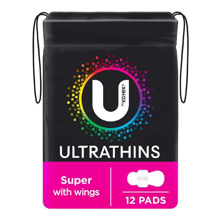 U By Kotex Ultra-thin Super Wings Pads 12 Pack, , hi-res
