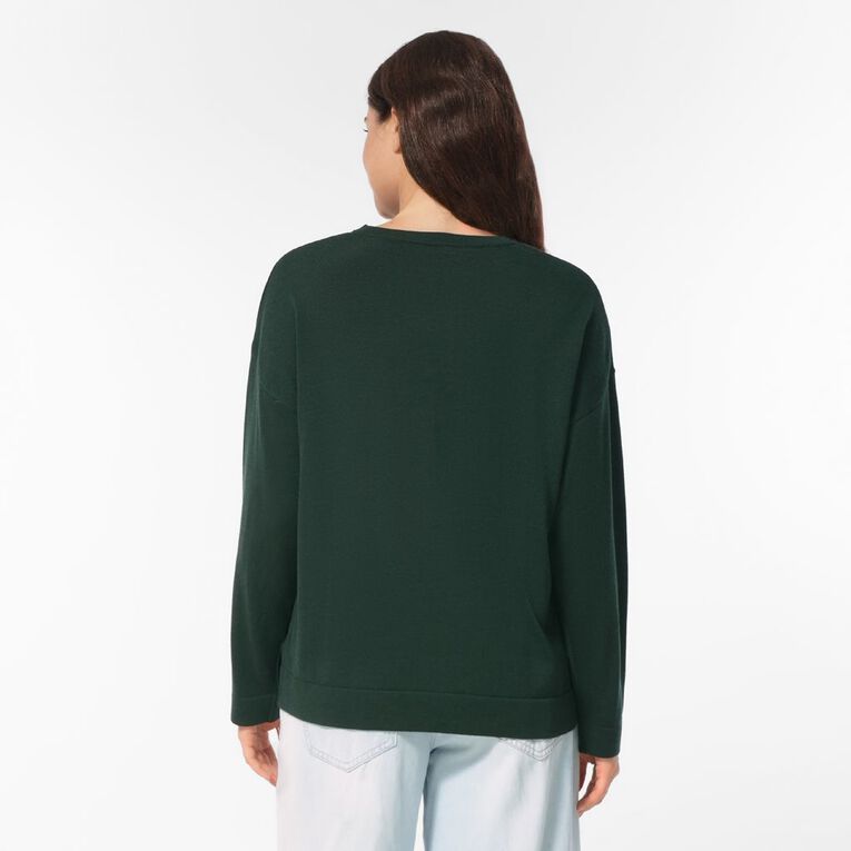 H&H Women's Merino Blend Crew Neck Knit, Green Dark, hi-res
