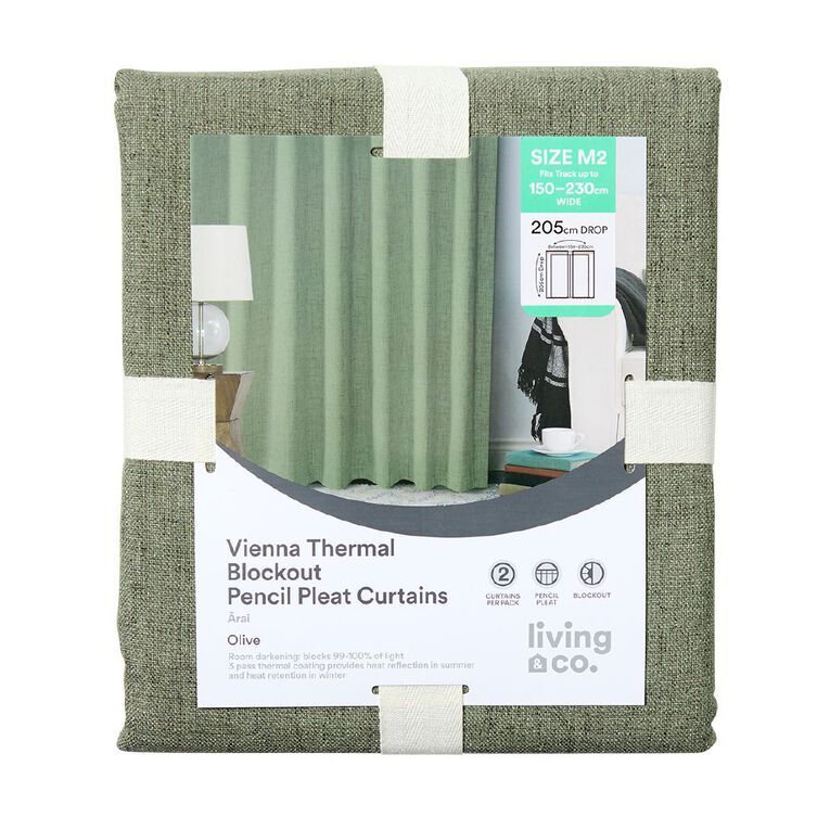 Living & Co Vienna Curtains Green 150-230cm Wide/205cm Drop, , hi-res