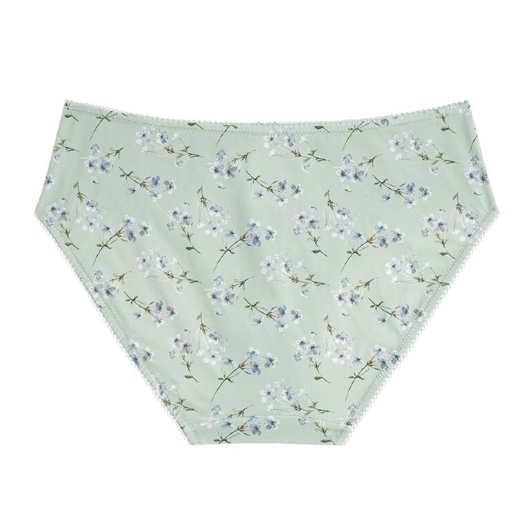 H&H Women's Bella Print & Lace Bikini Brief, Green Light, hi-res