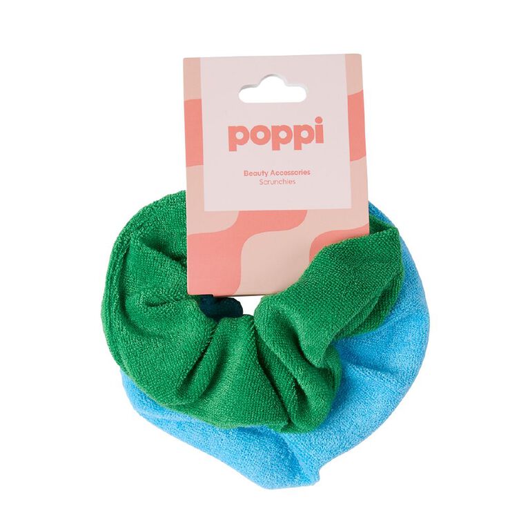 Poppi Towelling Scrunchies Blue 2 Pack, , hi-res