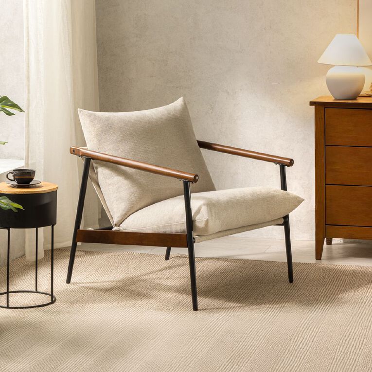 Zinus Wood Sling Chair Beige, , hi-res
