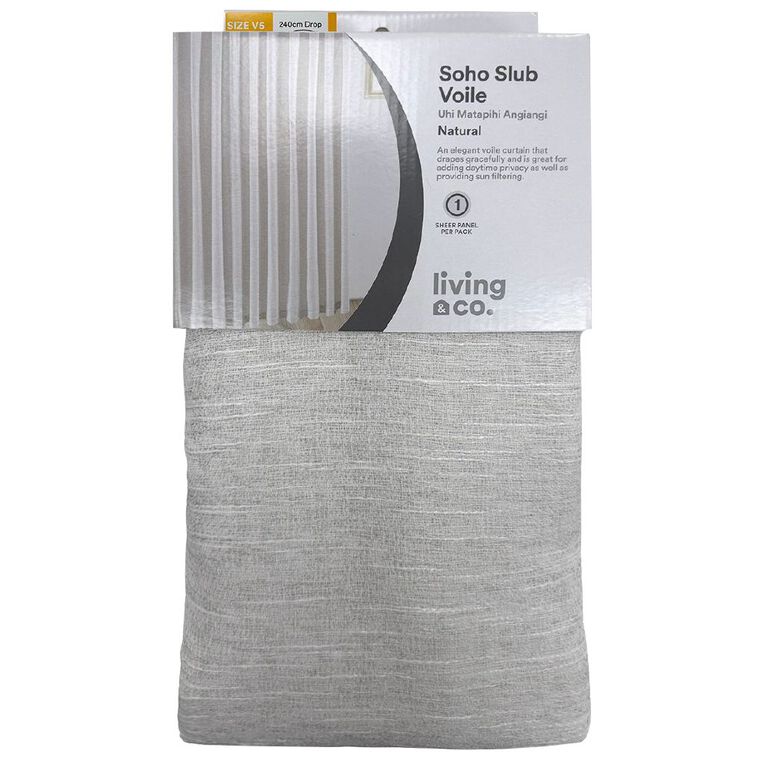 Living & Co Soho Slub Voile Natural 90-180cm Wide/240cm Drop, , hi-res